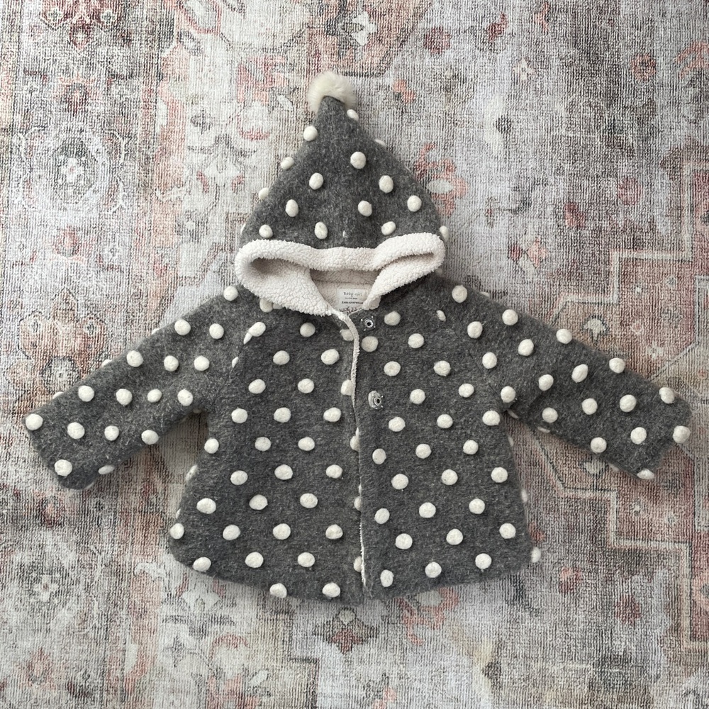 Zara Knitwear Gray Polka Dot Hooded Jacket